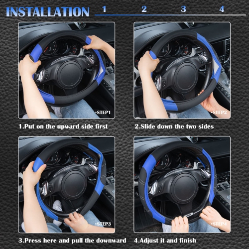 Line Rider Microfiber Leather Sporty Steering Wheel Cover Universal Fits for 95% Truck,SUV,Cars,14.5-15inch Anti-Slip Safety Comfortable Desgin