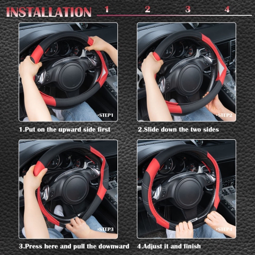 Line Rider Microfiber Leather Sporty Steering Wheel Cover Universal Fits for 95% Truck,SUV,Cars,14.5-15inch Anti-Slip Safety Comfortable Desgin