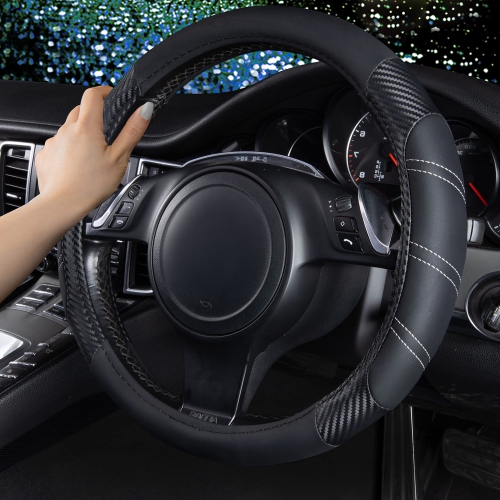 Line Rider Microfiber Leather Sporty Steering Wheel Cover Universal Fits for 95% Truck,SUV,Cars, Anti-Slip Safety Comfortable Desgin