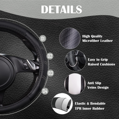 Line Rider Microfiber Leather Sporty Steering Wheel Cover Universal Fits for 95% Truck,SUV,Cars, Anti-Slip Safety Comfortable Desgin