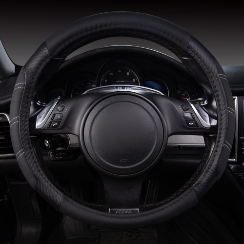 Line Rider Microfiber Leather Sporty Steering Wheel Cover Universal Fits for 95% Truck,SUV,Cars, Anti-Slip Safety Comfortable Desgin