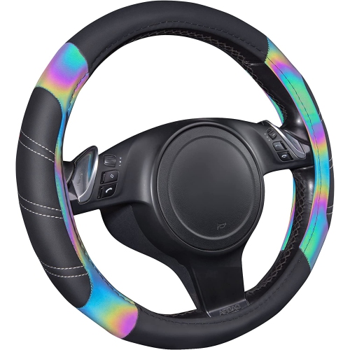 Line Rider Microfiber Leather Sporty Steering Wheel Cover Universal Fits for 95% Truck,SUV,Cars, Anti-Slip Safety Comfortable Desgin