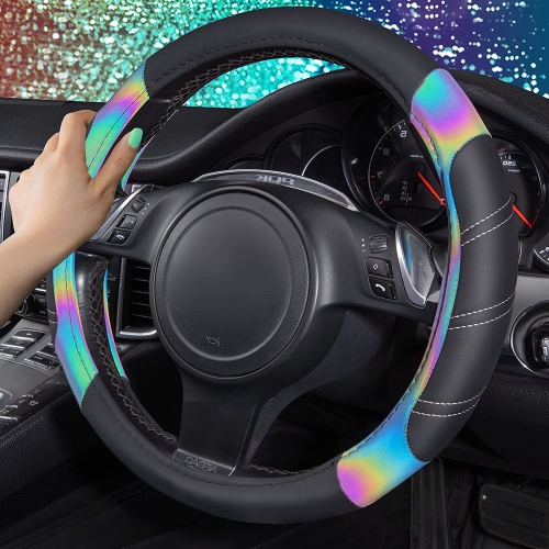 Line Rider Microfiber Leather Sporty Steering Wheel Cover Universal Fits for 95% Truck,SUV,Cars, Anti-Slip Safety Comfortable Desgin