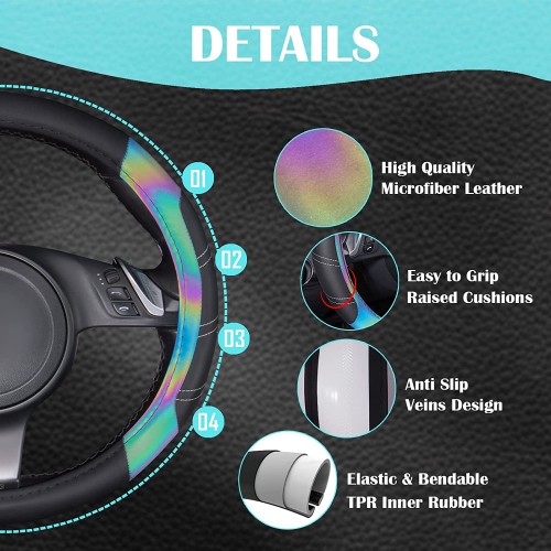 Line Rider Microfiber Leather Sporty Steering Wheel Cover Universal Fits for 95% Truck,SUV,Cars, Anti-Slip Safety Comfortable Desgin