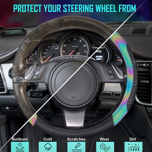 Line Rider Microfiber Leather Sporty Steering Wheel Cover Universal Fits for 95% Truck,SUV,Cars, Anti-Slip Safety Comfortable Desgin