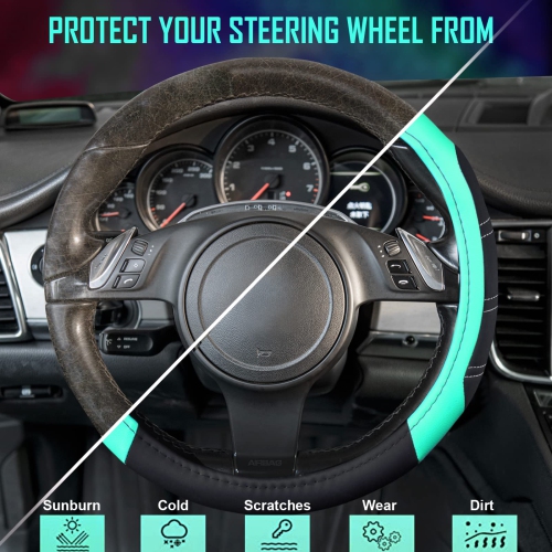 Line Rider Microfiber Leather Sporty Steering Wheel Cover Universal Fits for 95% Truck,SUV,Cars, Anti-Slip Safety Comfortable Desgin