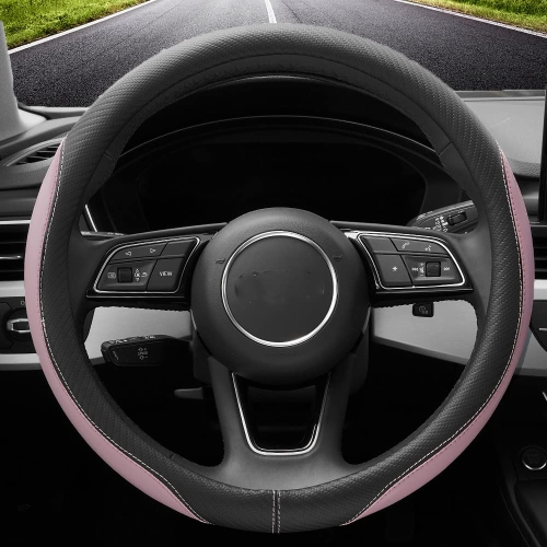 Soft Cute Light Pink Microfiber Leather Anti-Slip Steering Wheel Cover, Universal 15 Inch for Women Girls, Fit Vehicles, Sedans, SUVs, Vans, Trucks