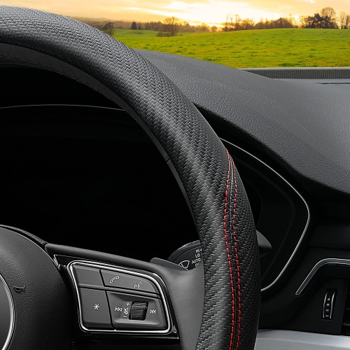 Soft Microfiber Leather Anti-Slip Car Steering Wheel Cover, Universal 15 Inch for Women Girls, Fit Vehicles, Sedans, SUVS, Vans, Trucks - Black