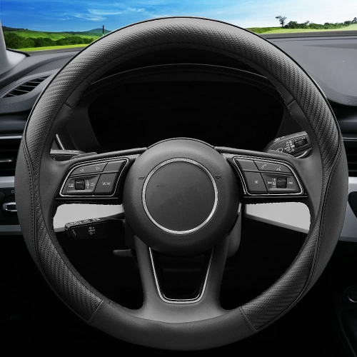 Soft Microfiber Leather Anti-Slip Car Steering Wheel Cover, Universal Fit 15 Inch, Fit Vehicles, Sedans, SUVS, Vans, Trucks - Black