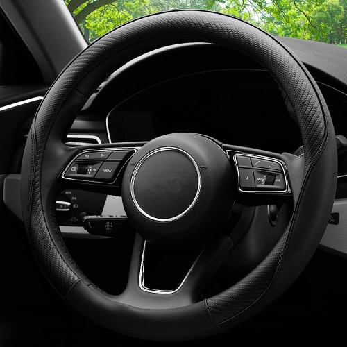 Soft Microfiber Leather Anti-Slip Car Steering Wheel Cover, Universal Fit 15 Inch, Fit Vehicles, Sedans, SUVS, Vans, Trucks - Black