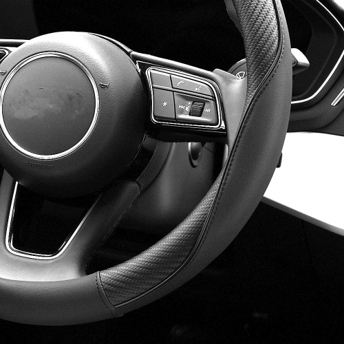 Soft Microfiber Leather Anti-Slip Car Steering Wheel Cover, Universal Fit 15 Inch, Fit Vehicles, Sedans, SUVS, Vans, Trucks - Black