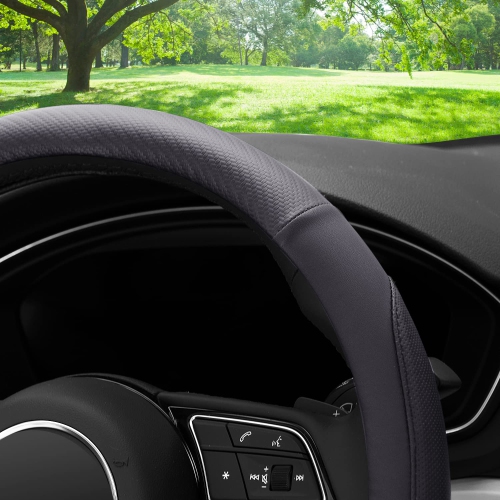 Soft Microfiber Leather Anti-Slip Car Steering Wheel Cover, Universal Fit 15 Inch, Fit Vehicles, Sedans, SUVS, Vans, Trucks - Black