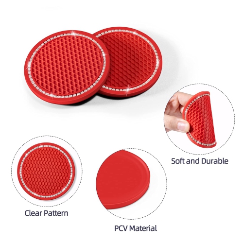 Bling Car Coasters Crystal Rhinestone Car Coaster 2.76 inch Silicone Diamond Car Cup Holder Coasters Suitable for Most Car Car Coasters for Women(2
