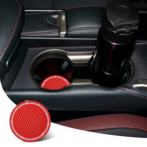 Bling Car Coasters Crystal Rhinestone Car Coaster 2.76 inch Silicone Diamond Car Cup Holder Coasters Suitable for Most Car Car Coasters for Women(2
