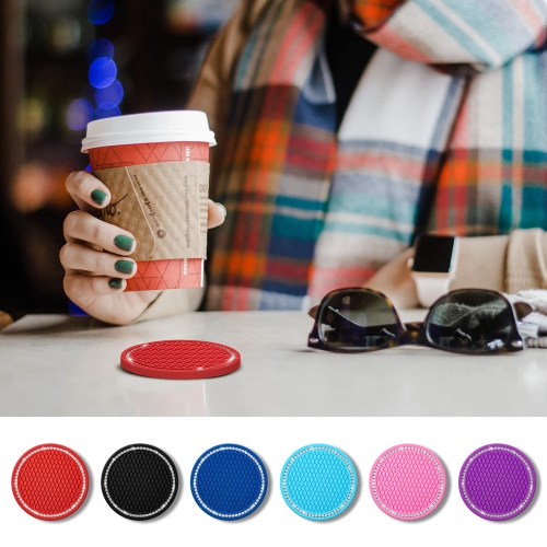 Bling Car Coasters Crystal Rhinestone Car Coaster 2.76 inch Silicone Diamond Car Cup Holder Coasters Suitable for Most Car Car Coasters for Women(2