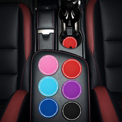 Bling Car Coasters Crystal Rhinestone Car Coaster 2.76 inch Silicone Diamond Car Cup Holder Coasters Suitable for Most Car Car Coasters for Women(2