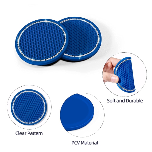 Bling Car Coasters Crystal Rhinestone Car Coaster 2.76 inch Silicone Diamond Car Cup Holder Coasters Suitable for Most Car Car Coasters for Women(2