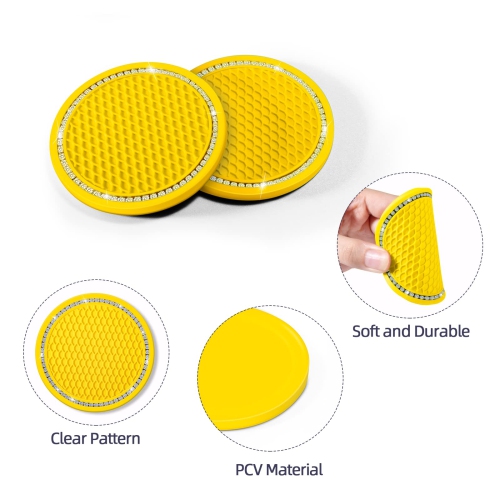Bling Car Coasters Crystal Rhinestone Car Coaster 2.76 inch Silicone Diamond Car Cup Holder Coasters Suitable for Most Car Car Coasters for Women(2