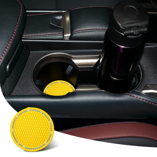 Bling Car Coasters Crystal Rhinestone Car Coaster 2.76 inch Silicone Diamond Car Cup Holder Coasters Suitable for Most Car Car Coasters for Women(2