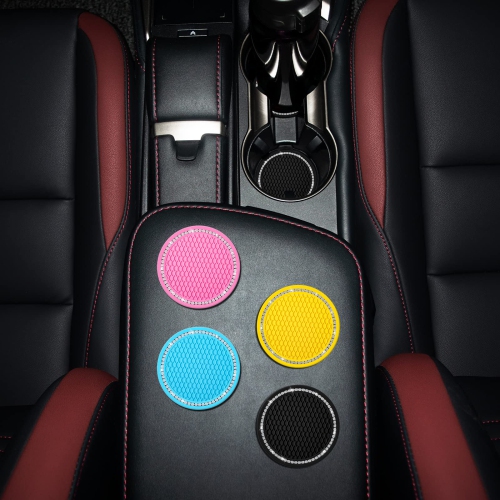 Bling Car Coasters Crystal Rhinestone Car Coaster 2.76 inch Silicone Diamond Car Cup Holder Coasters Suitable for Most Car Car Coasters for Women(2