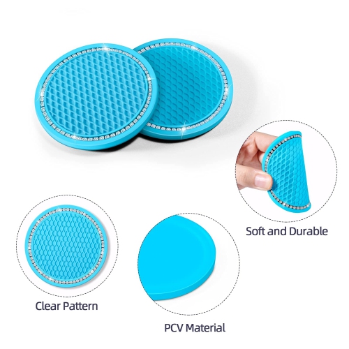 Bling Car Coasters Crystal Rhinestone Car Coaster 2.76 inch Silicone Diamond Car Cup Holder Coasters Suitable for Most Car Car Coasters for Women(2