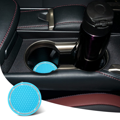 Bling Car Coasters Crystal Rhinestone Car Coaster 2.76 inch Silicone Diamond Car Cup Holder Coasters Suitable for Most Car Car Coasters for Women(2