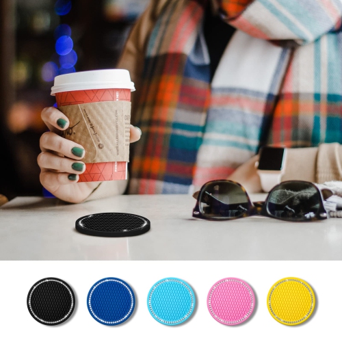 Bling Car Coasters Crystal Rhinestone Car Coaster 2.76 inch Silicone Diamond Car Cup Holder Coasters Suitable for Most Car Car Coasters for Women(2