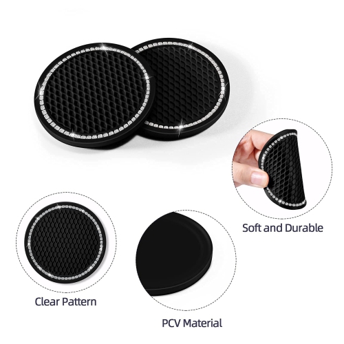 Bling Car Coasters Crystal Rhinestone Car Coaster 2.76 inch Silicone Diamond Car Cup Holder Coasters Suitable for Most Car Car Coasters for Women(2