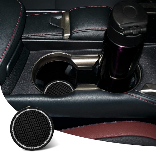 Bling Car Coasters Crystal Rhinestone Car Coaster 2.76 inch Silicone Diamond Car Cup Holder Coasters Suitable for Most Car Car Coasters for Women(2