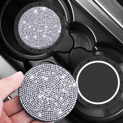 2pcs 7cm/ 2.75Inch Bling Car Coasters, Car Cup Holder Coaster Glitter Car Coaster Cup Mats Crystal Car Accessories for Ladies and Girls