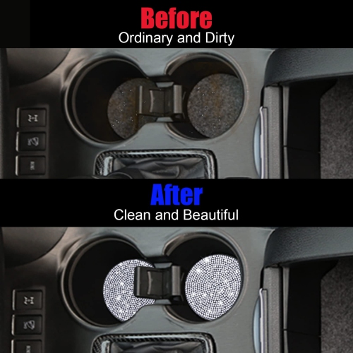 2pcs 7cm/ 2.75Inch Bling Car Coasters, Car Cup Holder Coaster Glitter Car Coaster Cup Mats Crystal Car Accessories for Ladies and Girls