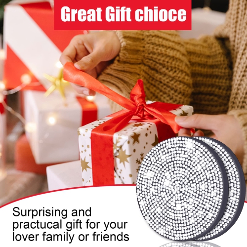 2pcs 7cm/ 2.75Inch Bling Car Coasters, Car Cup Holder Coaster Glitter Car Coaster Cup Mats Crystal Car Accessories for Ladies and Girls