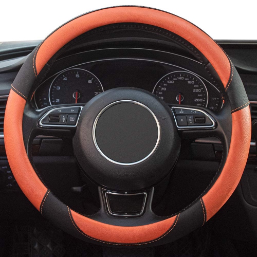 Steering Wheel Covers Black Universal Microfiber Leather, Suitable for 14 1/2-15 inch Car Steering Wheel Cover, Breathable, Anti Slip- Orange