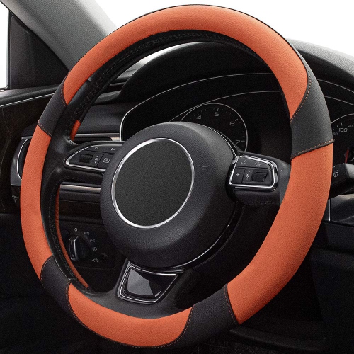 Steering Wheel Covers Black Universal Microfiber Leather, Suitable for 14 1/2-15 inch Car Steering Wheel Cover, Breathable, Anti Slip- Orange