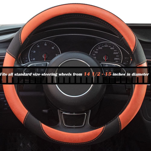 Steering Wheel Covers Black Universal Microfiber Leather, Suitable for 14 1/2-15 inch Car Steering Wheel Cover, Breathable, Anti Slip- Orange