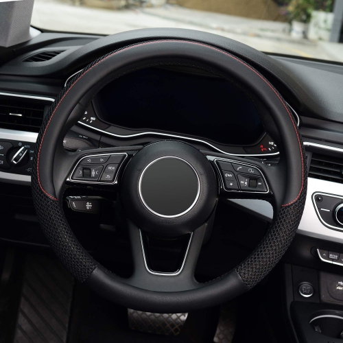 Steering Wheel Cover, Universal 15 inch, Microfiber Leather Viscose, Breathable, Anti-Slip,Warm in Winter and Cool in Summer, Black