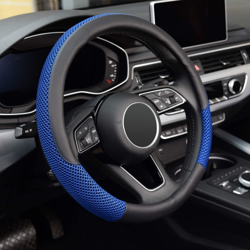 Steering Wheel Cover, Universal 15 inch, Microfiber Leather Viscose, Breathable, Anti-Slip,Warm in Winter and Cool in Summer, Black&Blue