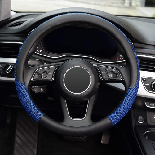Steering Wheel Cover, Universal 15 inch, Microfiber Leather Viscose, Breathable, Anti-Slip,Warm in Winter and Cool in Summer, Black&Blue