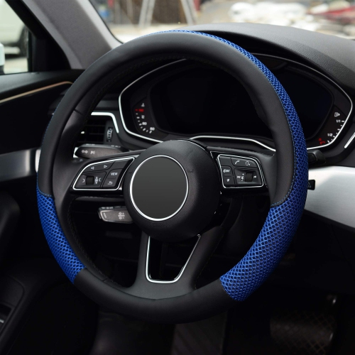 Steering Wheel Cover, Universal 15 inch, Microfiber Leather Viscose, Breathable, Anti-Slip,Warm in Winter and Cool in Summer, Black&Blue
