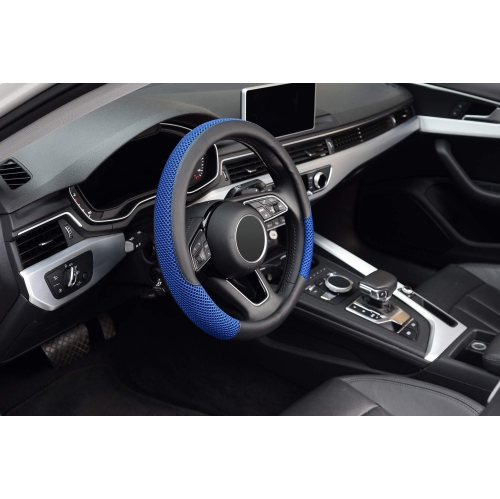Steering Wheel Cover, Universal 15 inch, Microfiber Leather Viscose, Breathable, Anti-Slip,Warm in Winter and Cool in Summer, Black&Blue