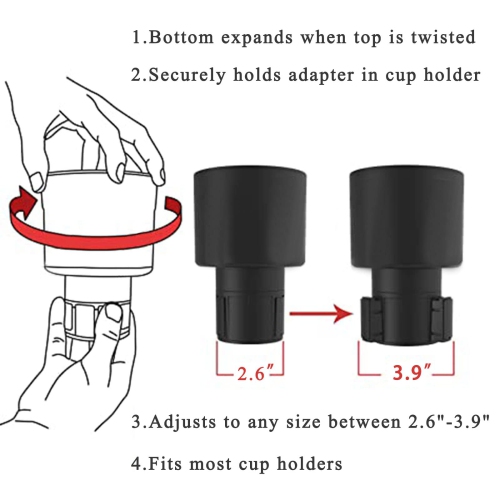 All Purpose Car Cup Holder Expander Insert for Large Bottles 3.4"-3.7",Yeti Mug10oz Yeti Rambler 24/26/36oz HydroFlasks 32/40oz