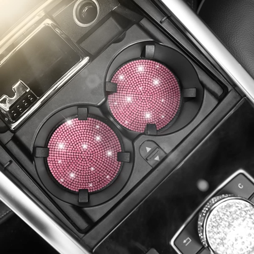 2PCS Bling Car Cup Holder Coaster, Handcrafted Rhinestone Crystal Cup Holder Coaster Anti-Slip Universal for Cars, SUVs, Home, Office, Car Interior