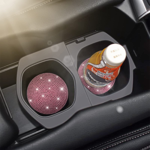2PCS Bling Car Cup Holder Coaster, Handcrafted Rhinestone Crystal Cup Holder Coaster Anti-Slip Universal for Cars, SUVs, Home, Office, Car Interior