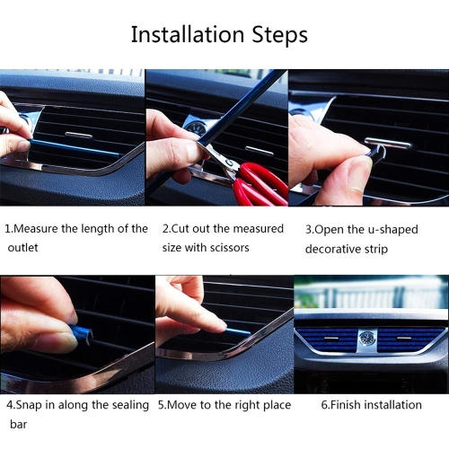 10 Pcs PVC Car Air Conditioner Vent Outlet Trim Strip DIY Decoration U Shape Moulding Trim Strip Line Car Shiny Accessories(Blue)