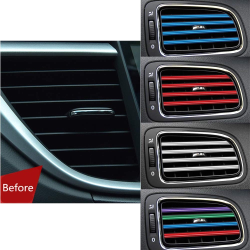 10 Pcs PVC Car Air Conditioner Vent Outlet Trim Strip DIY Decoration U Shape Moulding Trim Strip Line Car Shiny Accessories(Blue)
