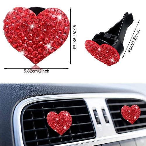 5 Pcs Bling Red Lips Air Vent Clips, Heart Shape Crystal Car Air Vent Clip Charms Car Air Fresheners for Women Rhinestone Diffuser Vent Clip Cute Car