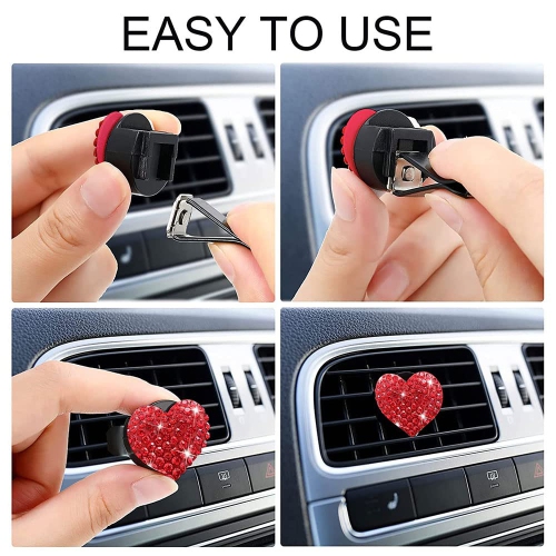 5 Pcs Bling Red Lips Air Vent Clips, Heart Shape Crystal Car Air Vent Clip Charms Car Air Fresheners for Women Rhinestone Diffuser Vent Clip Cute Car