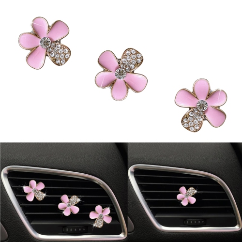 HLD 3 Pieces Car Air Vent Clip Crystal Flowers Car Interior Decoration Car Freshener Clip Car Trim Pink Color Cute Bling Car Charm Air Freshener Not Scented for Girls Womens