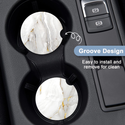 Car Coasters for Cup Holders, 2 Pack Absorbent Ceramic Car Cup Holder Coaster for Drinks, Cute Car Assecories for Women Men, Size 2.56" with Finger