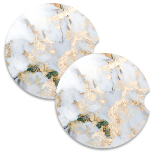 2 Pack Car Coasters For Cup Holders White Marble Ceramic Car Cup